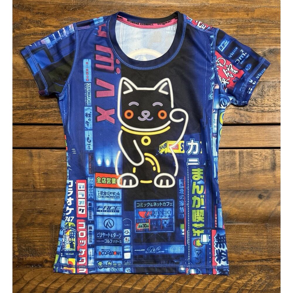 INKnBURN Short Sleeve Tech shirt Womens size XXS in Pattern Lucky Cat